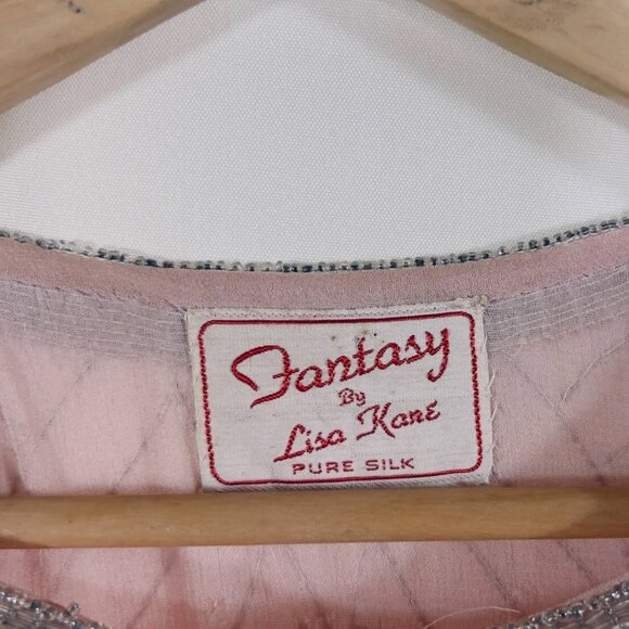 Fantasy by Lisa Kane, Silver-Beaded, Pink Pure Silk Chiffon Dress, Size 14-16 - Picture 9 of 14